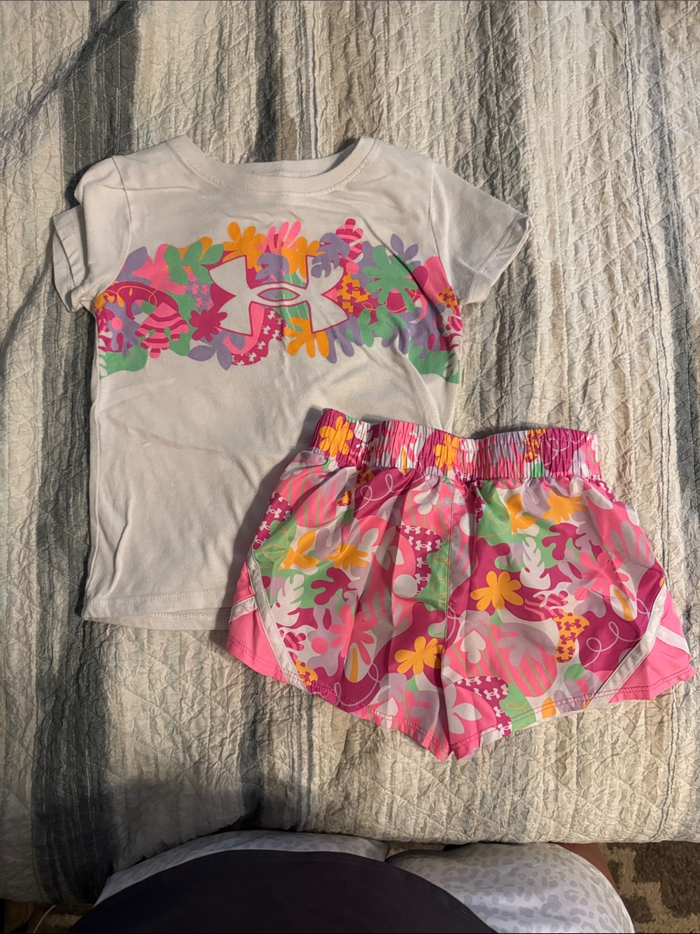 Under Armour Girls White Tee & Pink Floral Shorts Set